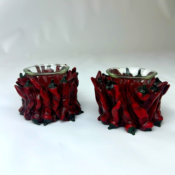 Chili Pepper Votive Candle Holders with Glass Inserts. Includes 2. - Picture 1 of 8